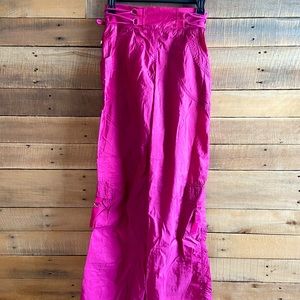 Pink cargo pants. Cute criss-cross string detail in waist band. Size S fit.